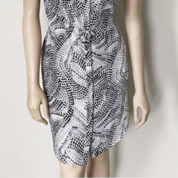 NEW H&M Geometric Print Shirt Dress Sleeveless Black Gray Womens Sz 4 - Picture 6 of 13